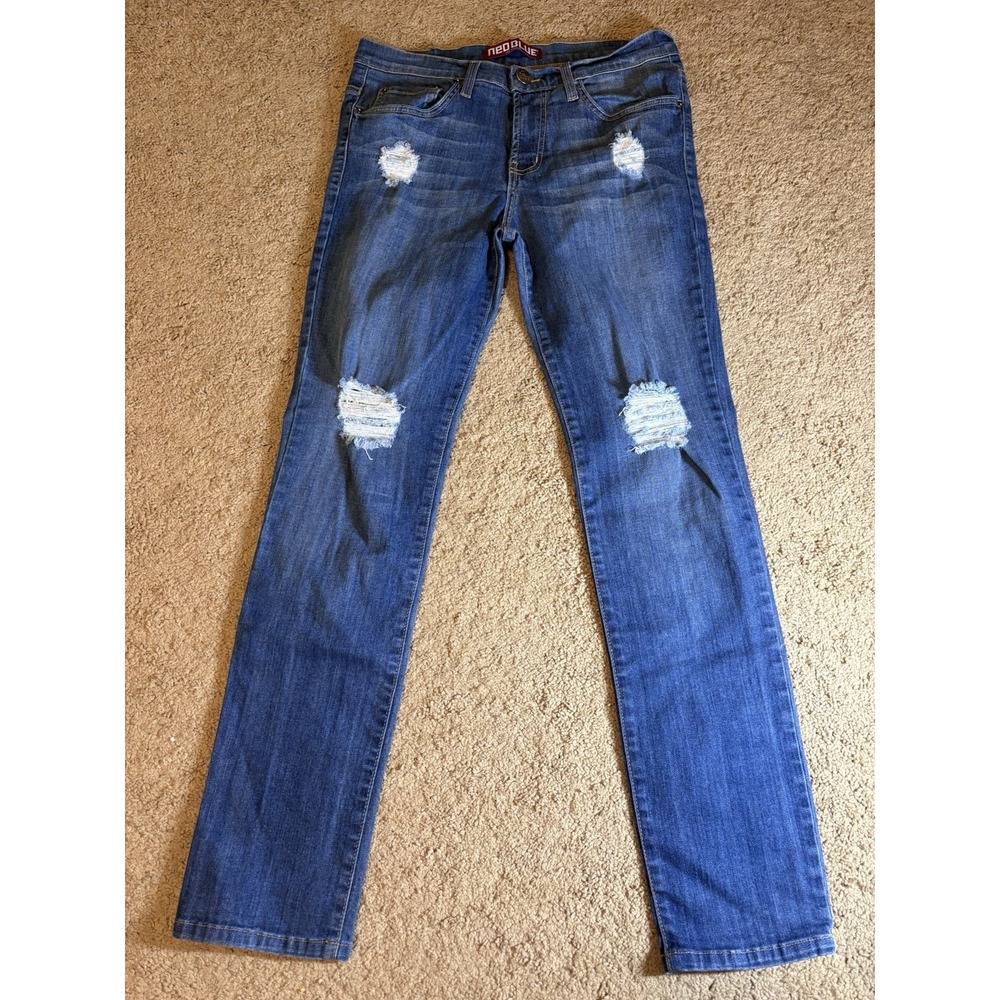 Neo Blue Jeans Men's Size 32 Distressed Medium‎ Blue Denim Striaght Leg Preppy